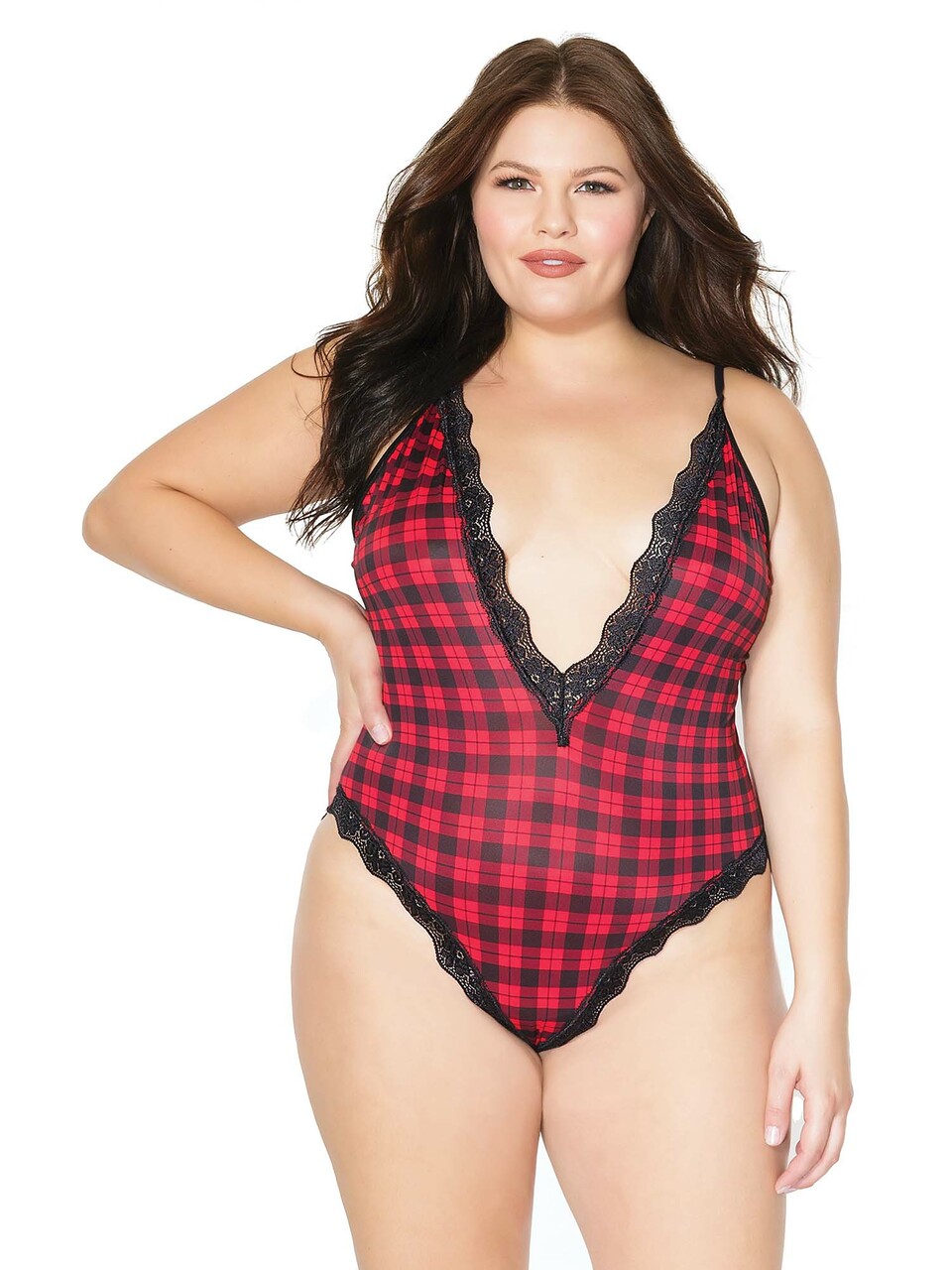 V Neck Plaid Bodysuit